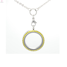 New design 30mm round yellow crystal stainless steel glass magnetic floating charm memory locket pendant jewelry